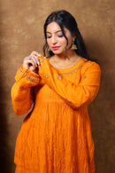 Mul Chanderi and Organza Silk Pitta Work Set in Burnt Orange
