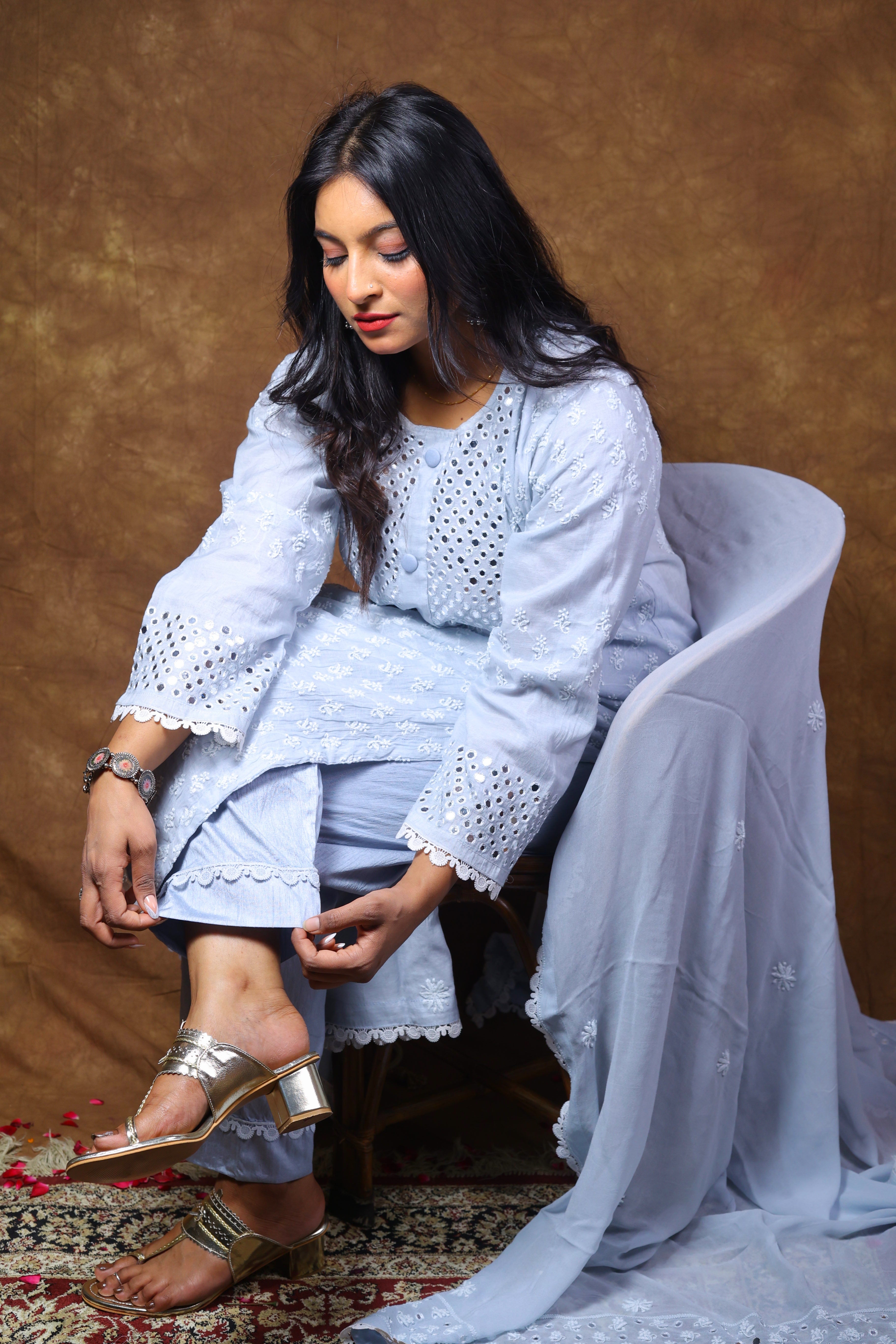 Mul Chanderi Ready to Wear Chikankari Set