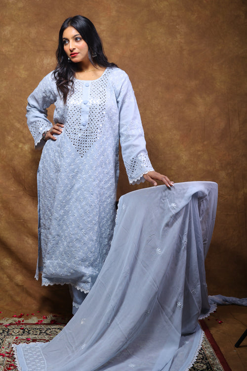Mul Chanderi Ready to Wear Chikankari Set
