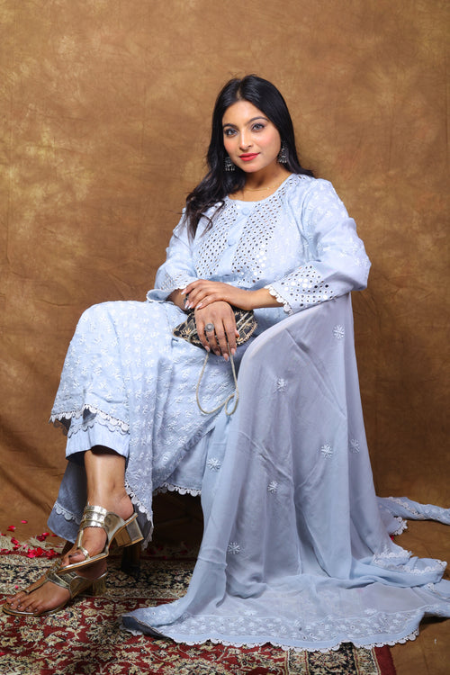 Mul Chanderi Ready to Wear Chikankari Set