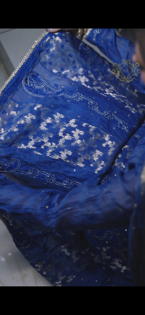 Mul Chanderi Banarasi Anarkali: Royal Blue