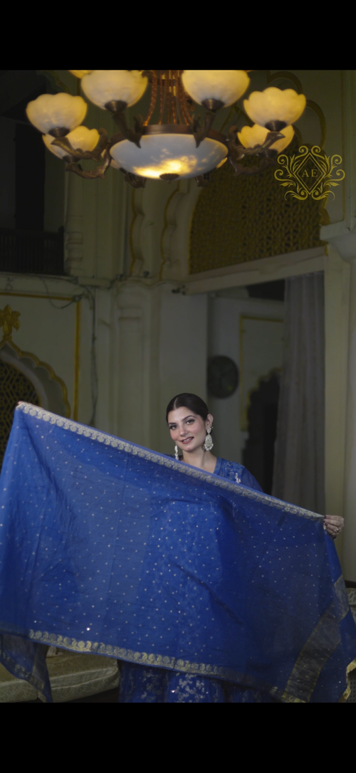 Mul Chanderi Banarasi Anarkali: Royal Blue