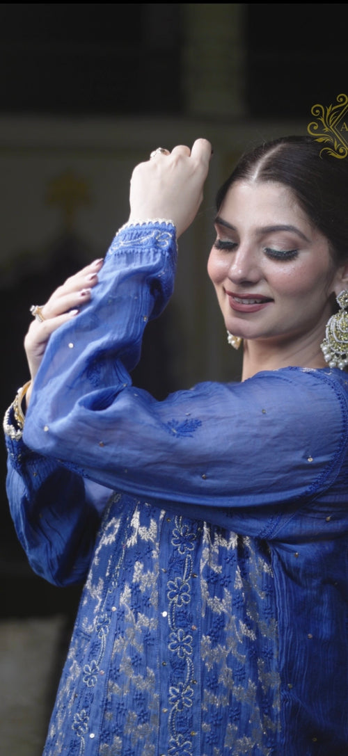 Mul Chanderi Banarasi Anarkali: Royal Blue
