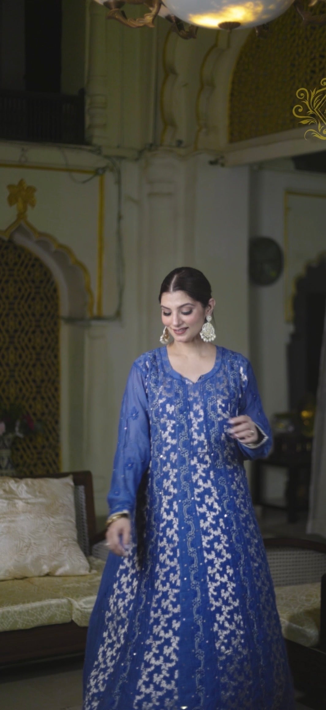 Mul Chanderi Banarasi Anarkali: Royal Blue