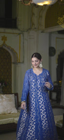 Mul Chanderi Banarasi Anarkali: Royal Blue