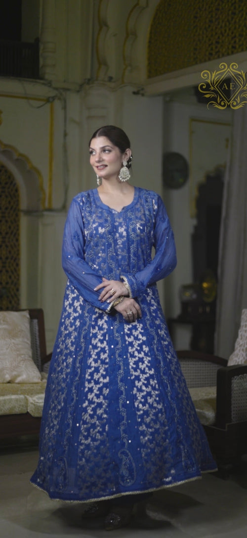 Mul Chanderi Banarasi Anarkali: Royal Blue