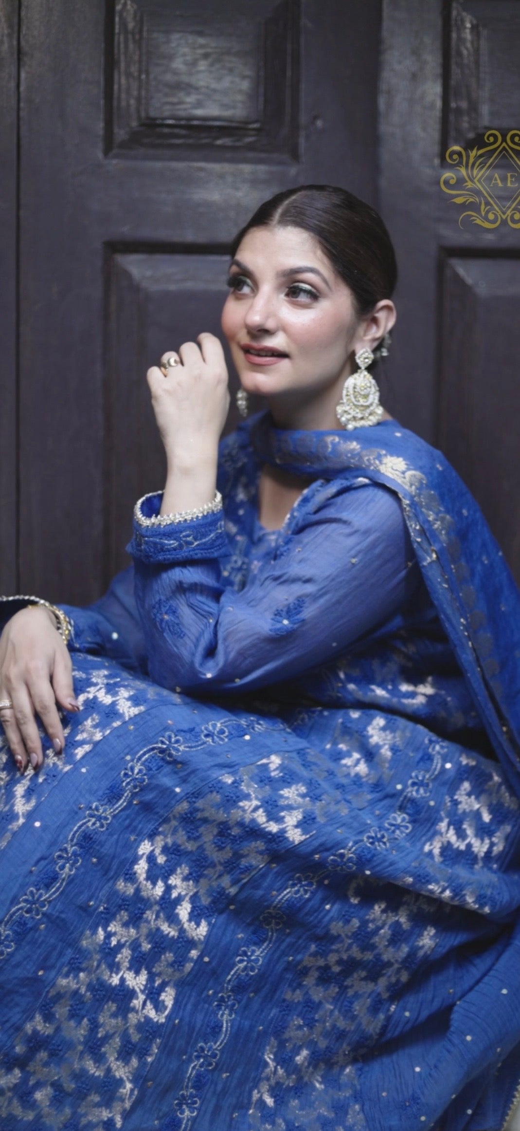 Mul Chanderi Banarasi Anarkali: Royal Blue