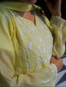 Mul Chanderi Anarkali: Ombre Lemon