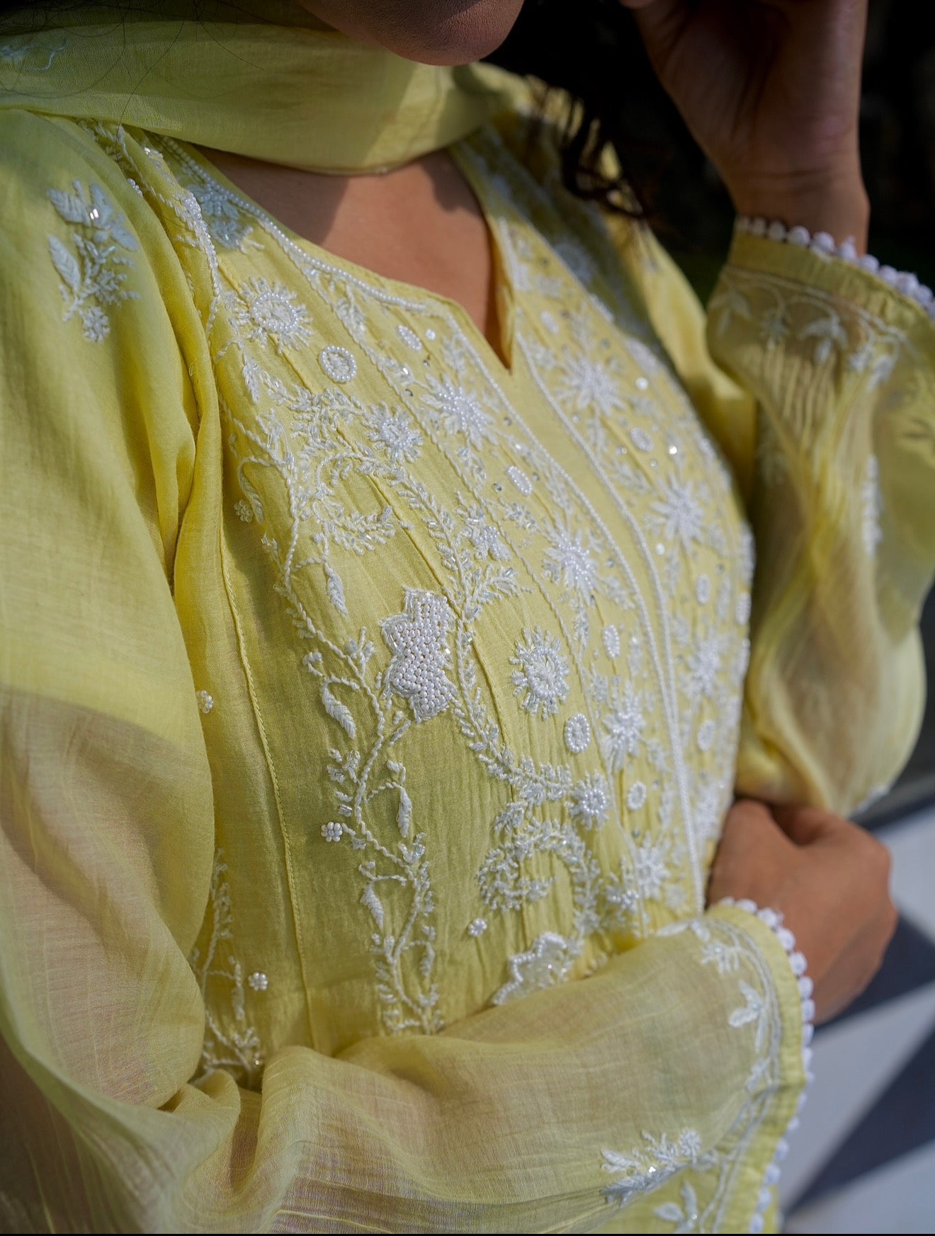 Mul Chanderi Anarkali: Ombre Lemon