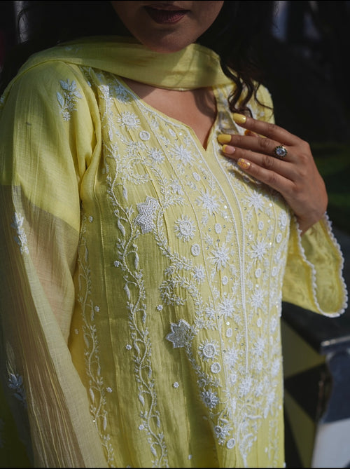 Mul Chanderi Anarkali: Ombre Lemon