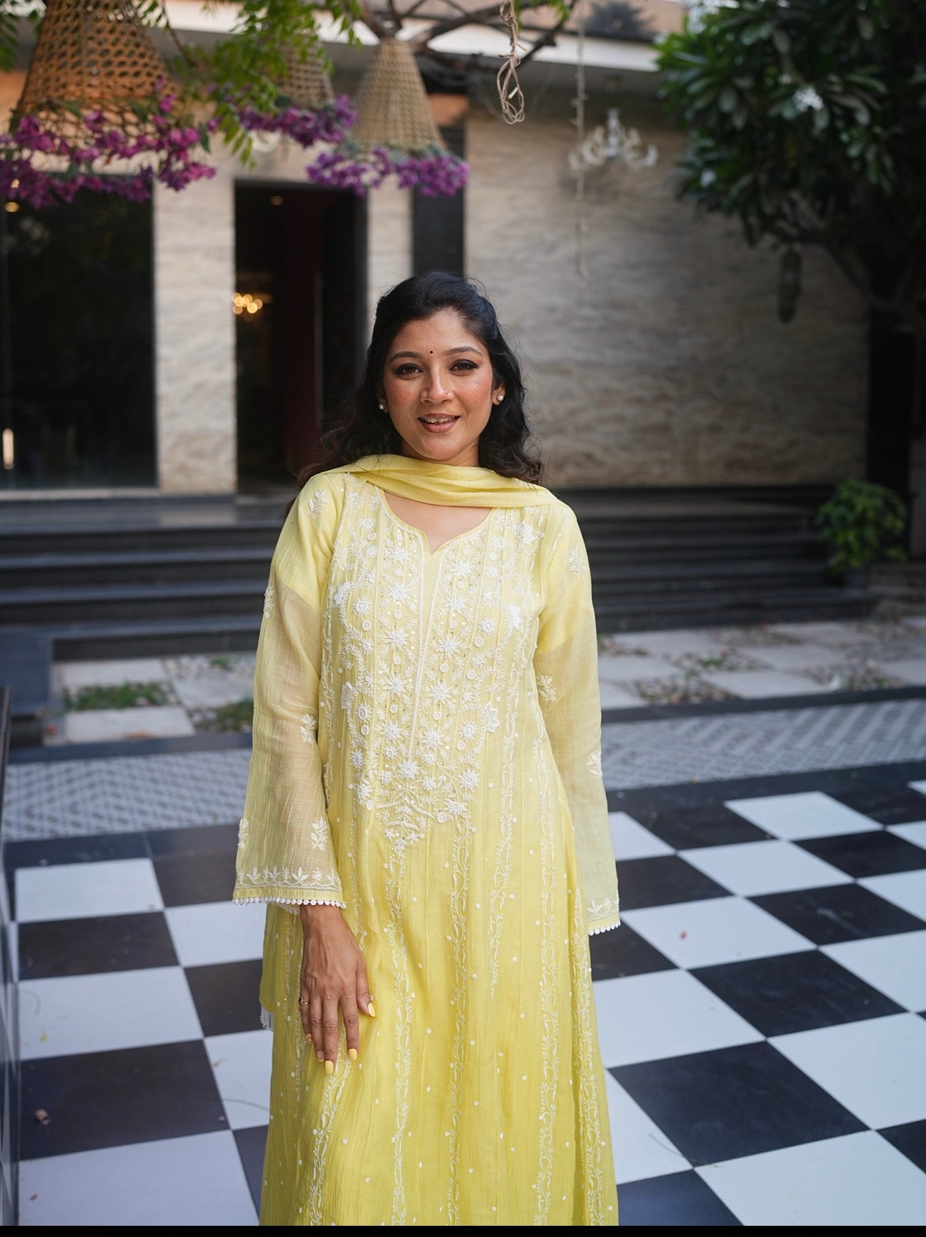 Mul Chanderi Anarkali: Ombre Lemon