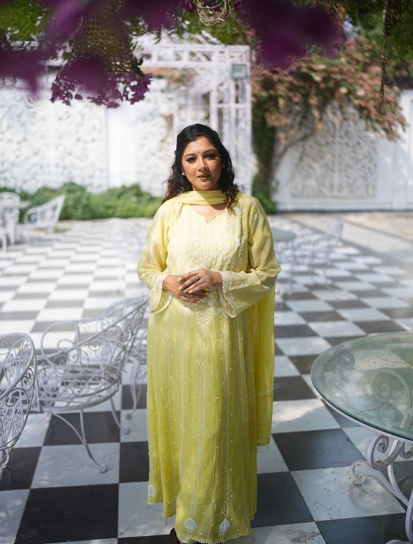 Mul Chanderi Anarkali: Ombre Lemon
