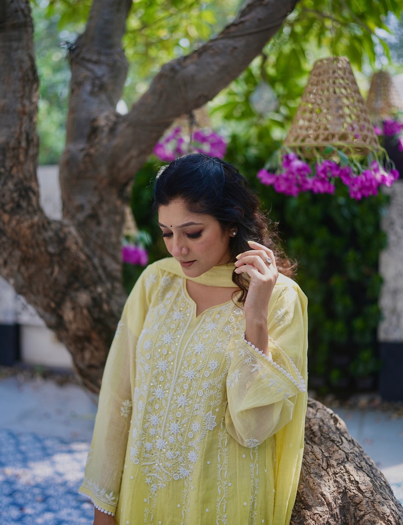 Mul Chanderi Anarkali: Ombre Lemon