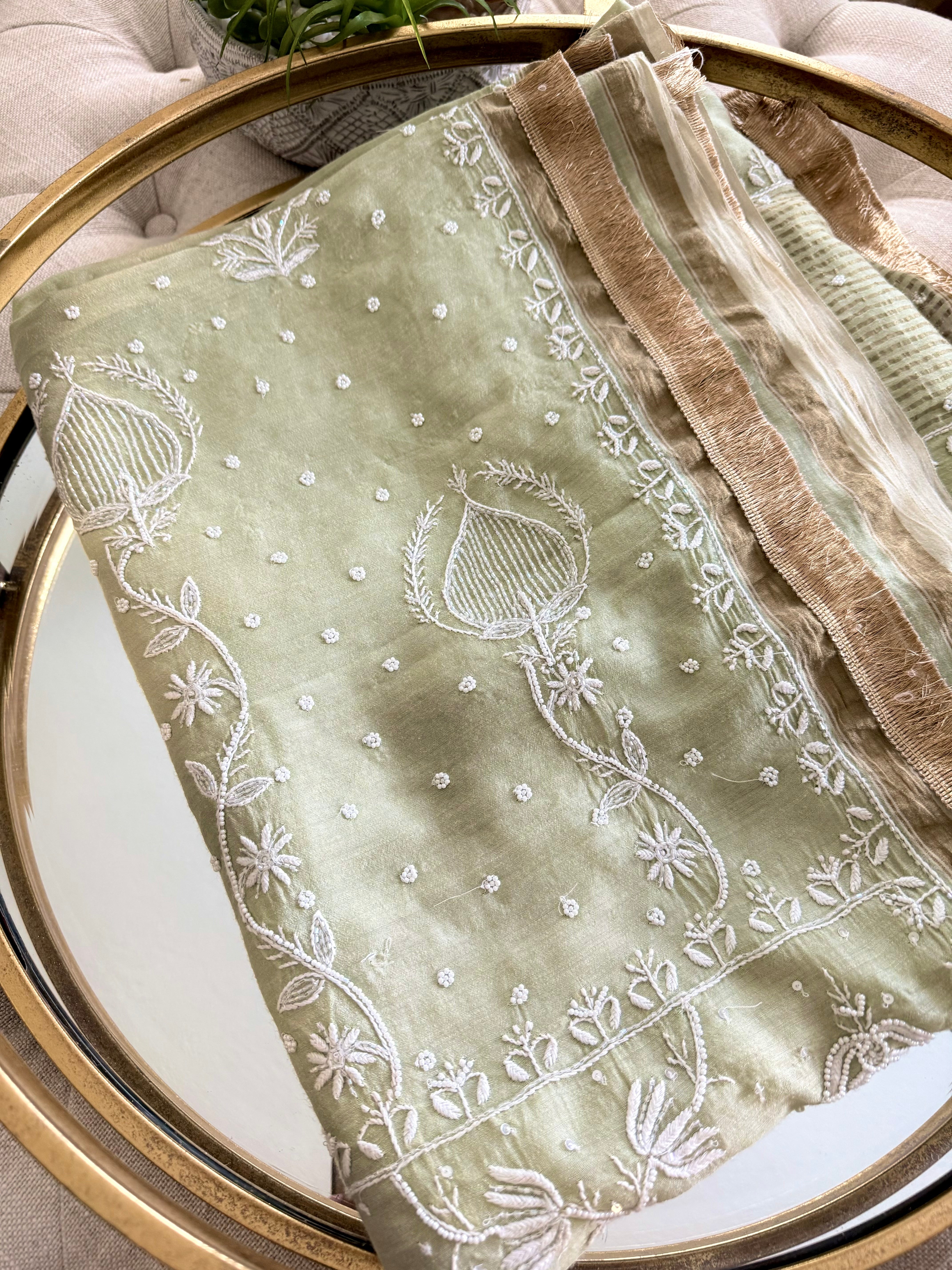 Moonga Silk Saree- Pista Green