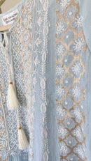 Mul Chanderi Ready to Wear Short Anarkali: Powder Blue