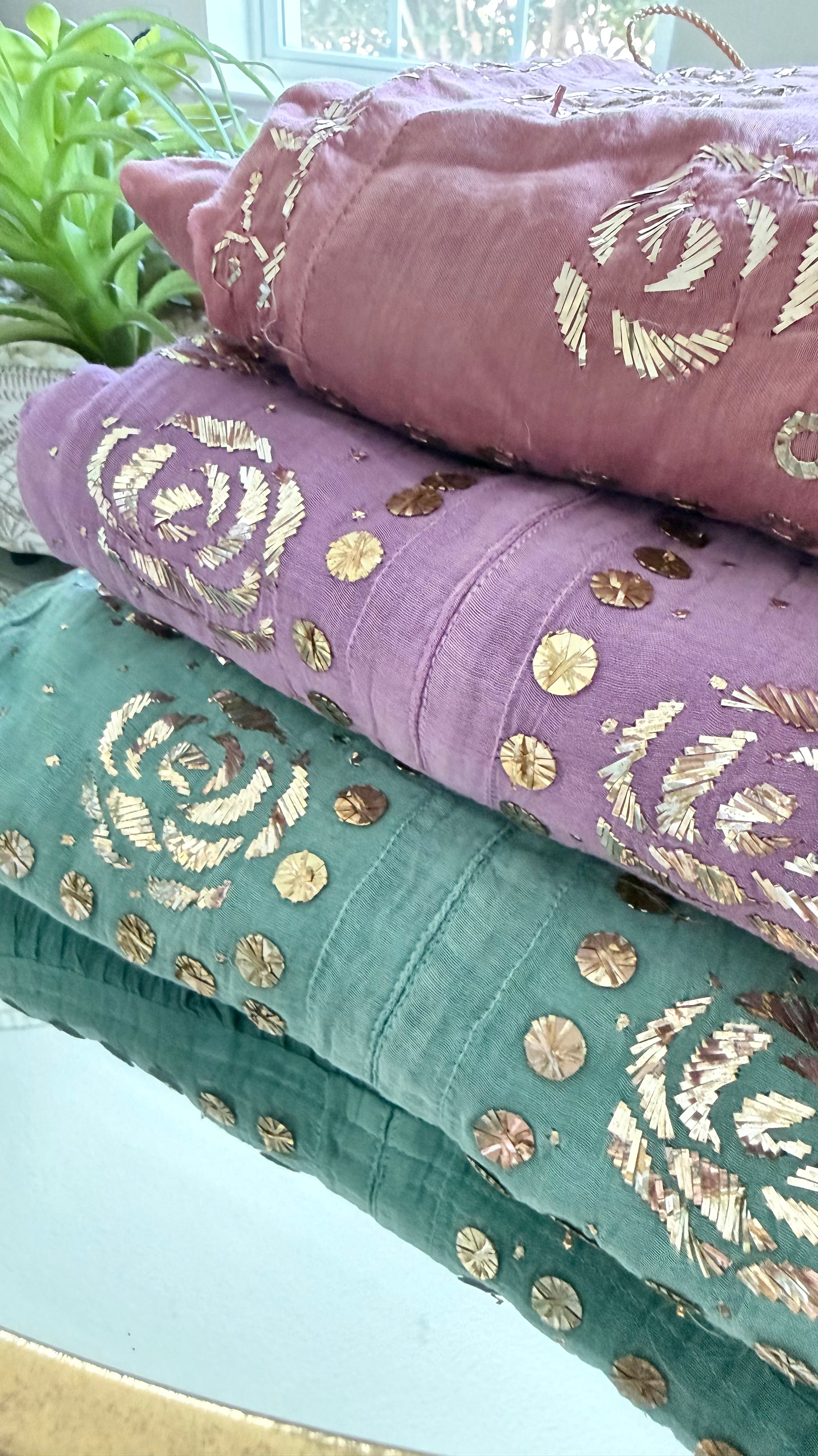 Mul Chanderi Kurta Set with Pitta Work: Dusty Teal Green