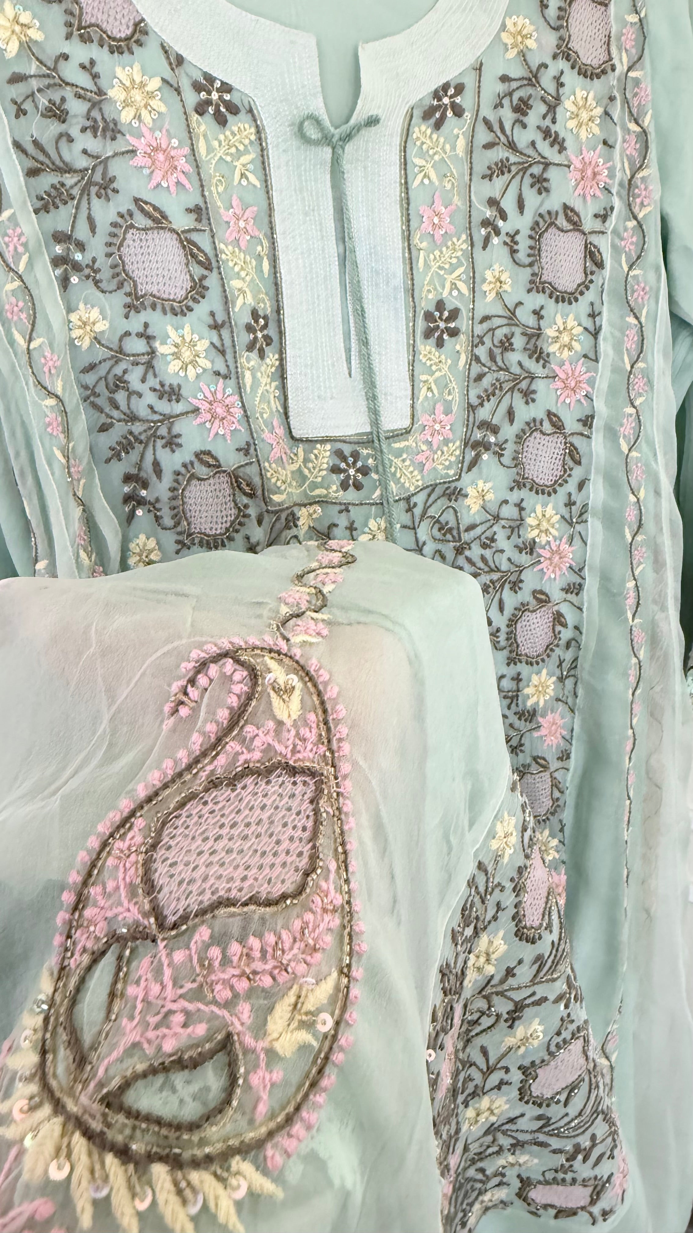 Pure Organza Silk Ready to Wear Anarkali- Green