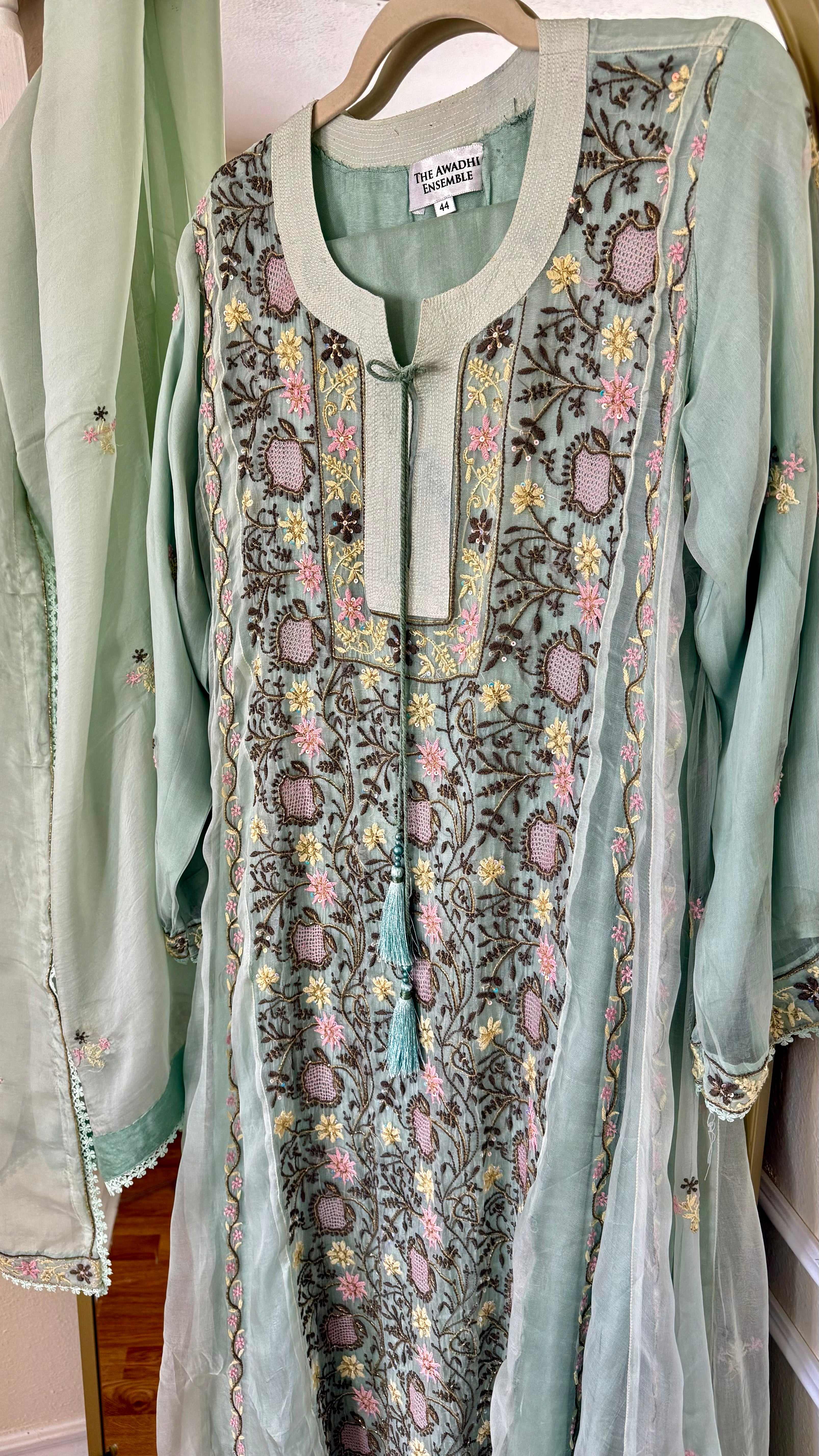 Pure Organza Silk Ready to Wear Anarkali- Green