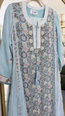 Pure Organza Silk Anarkali Set: Blue