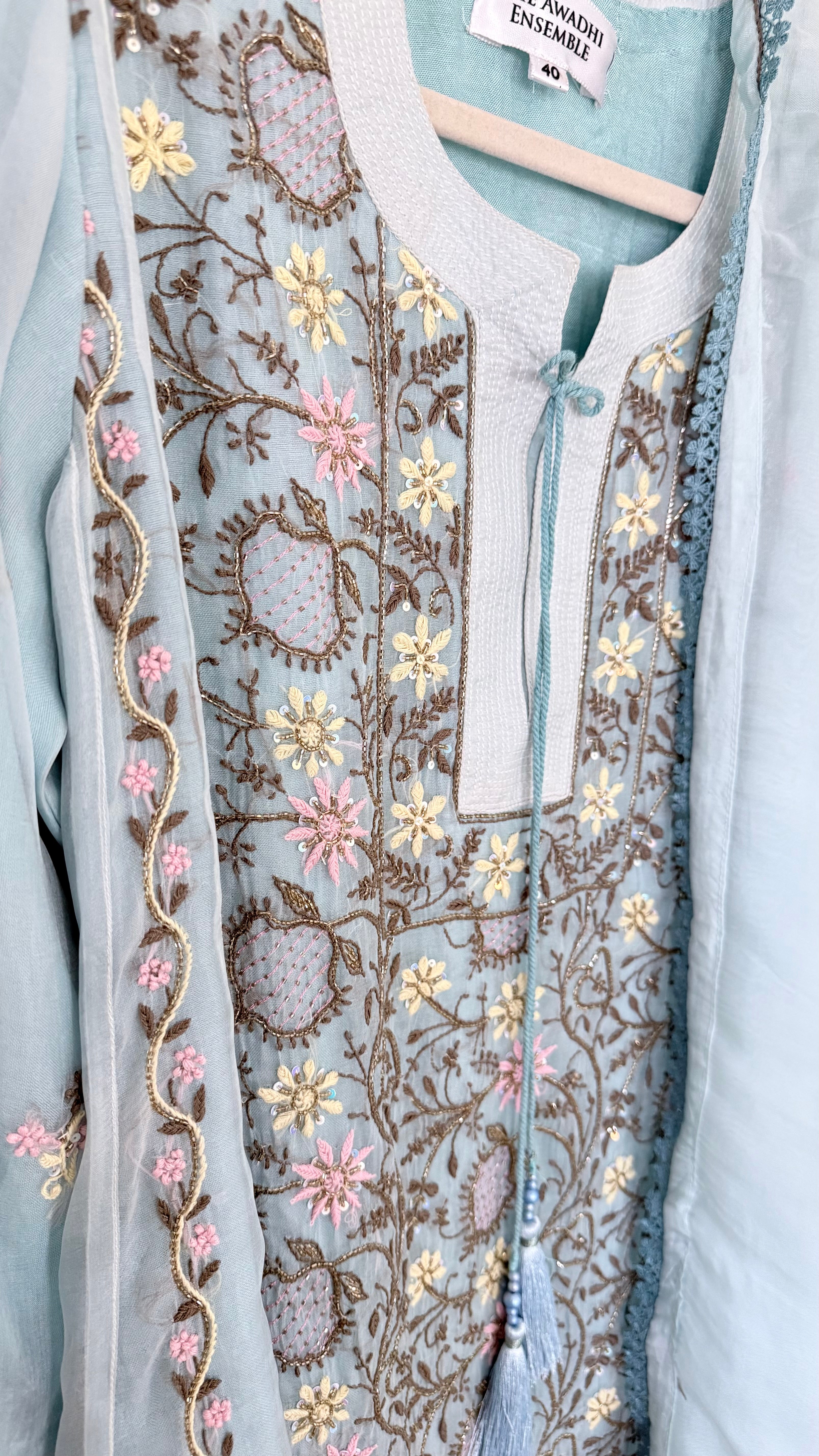 Pure Organza Silk Anarkali Set: Blue