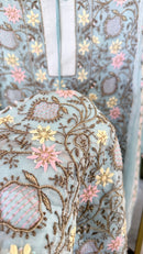 Pure Organza Silk Anarkali Set: Blue