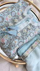 Pure Organza Silk Anarkali Set: Blue