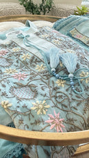 Pure Organza Silk Anarkali Set: Blue