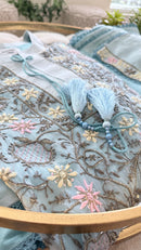 Pure Organza Silk Anarkali Set: Blue