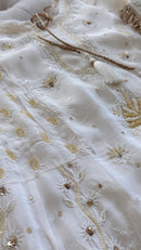 Organza Silk Ready to Wear Anarkali in Ivory & Gold