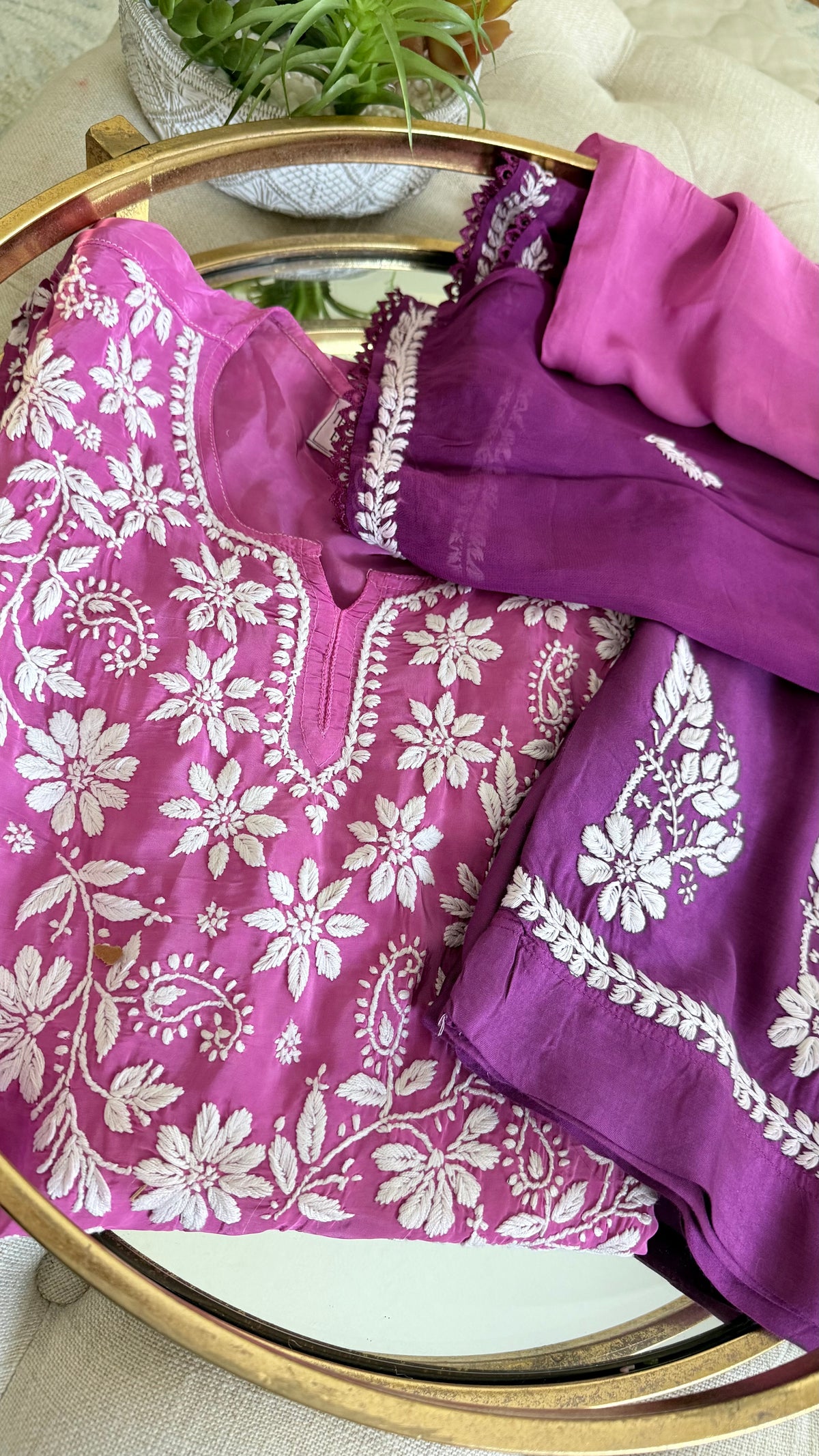 Crepe Silk 3 piece Ready to Wear Set: Purple Ombre