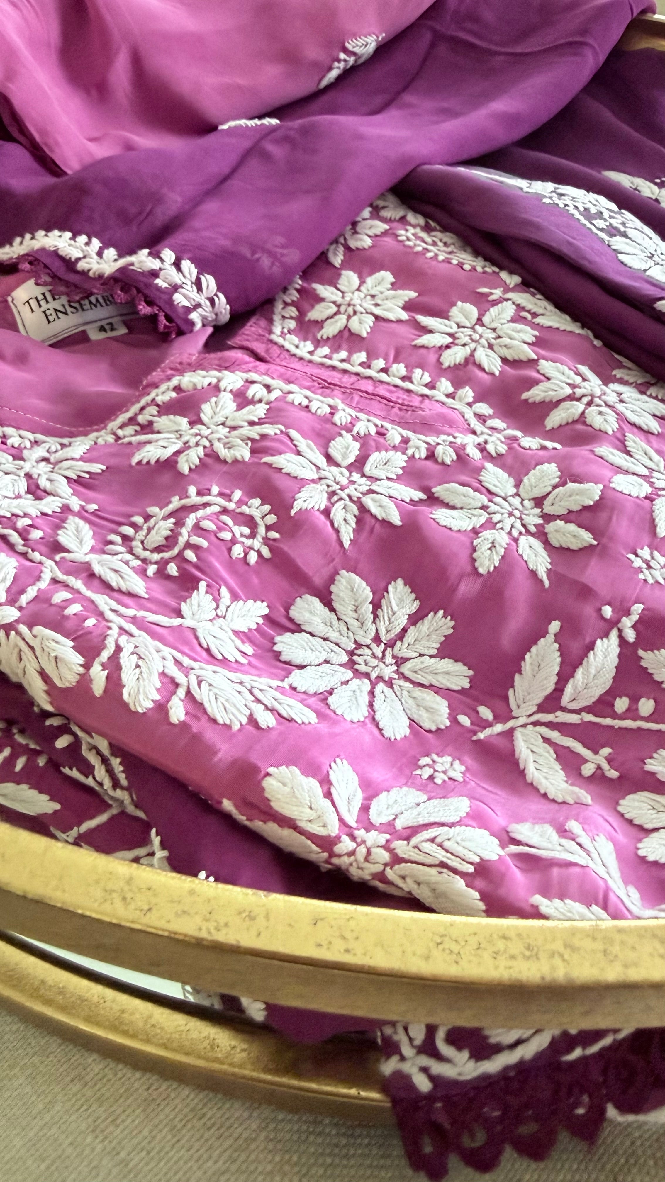 Crepe Silk 3 piece Ready to Wear Set: Purple Ombre