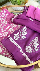 Crepe Silk 3 piece Ready to Wear Set: Purple Ombre