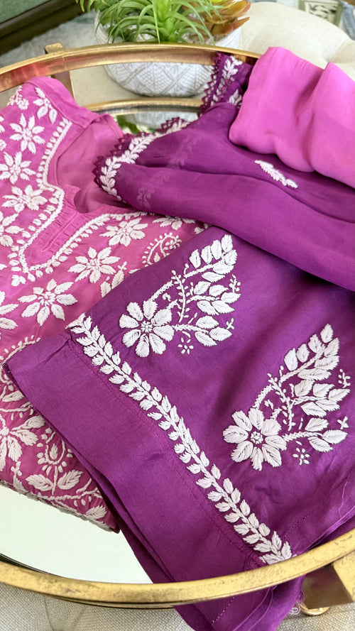 Crepe Silk 3 piece Ready to Wear Set: Purple Ombre