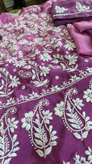 Crepe Silk 3 piece Ready to Wear Set: Purple Ombre