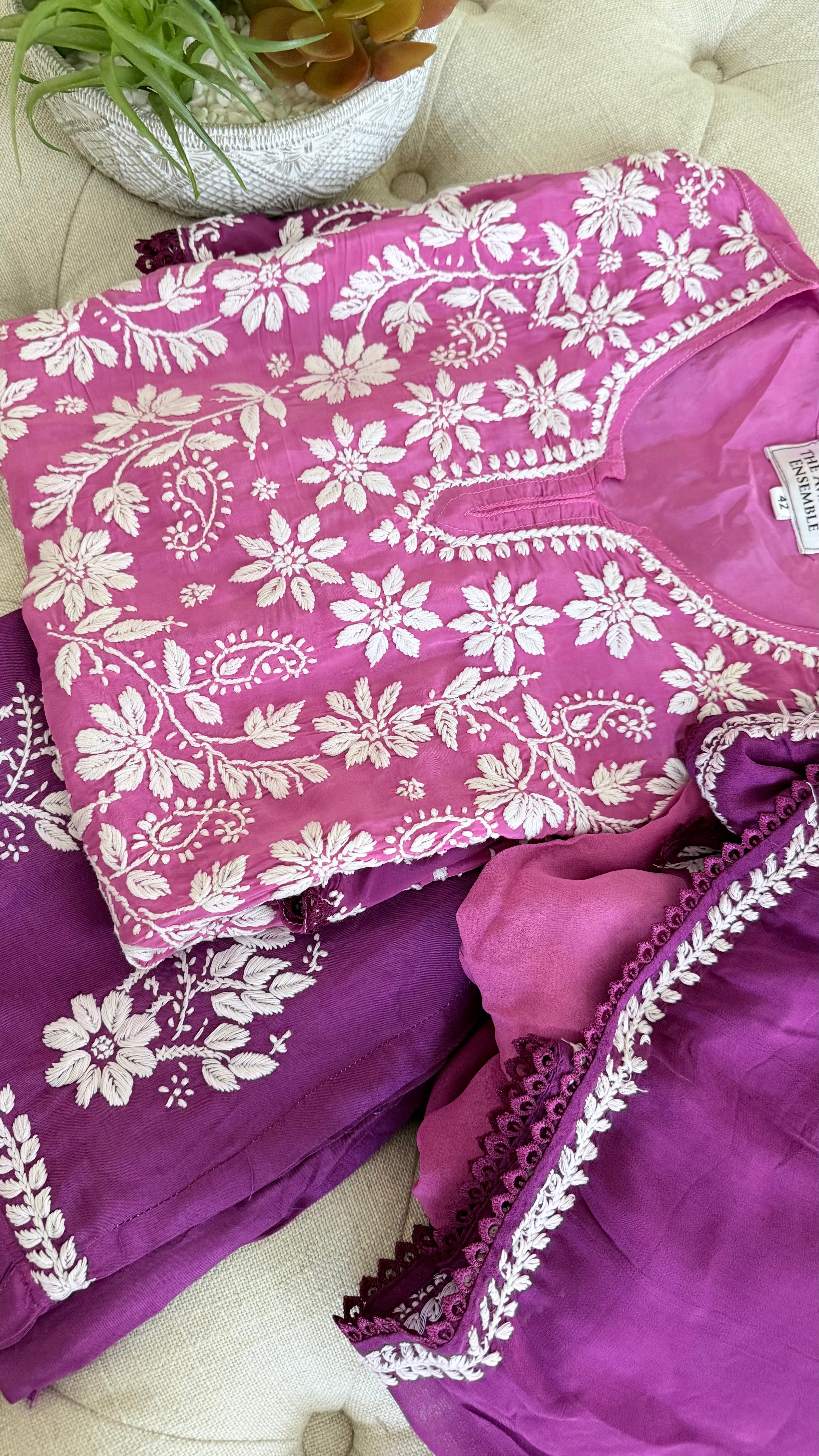 Crepe Silk 3 piece Ready to Wear Set: Purple Ombre