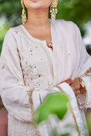 Organza Silk Ready to Wear Anarkali in Ivory & Gold