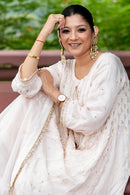 Organza Silk Ready to Wear Anarkali in Ivory & Gold