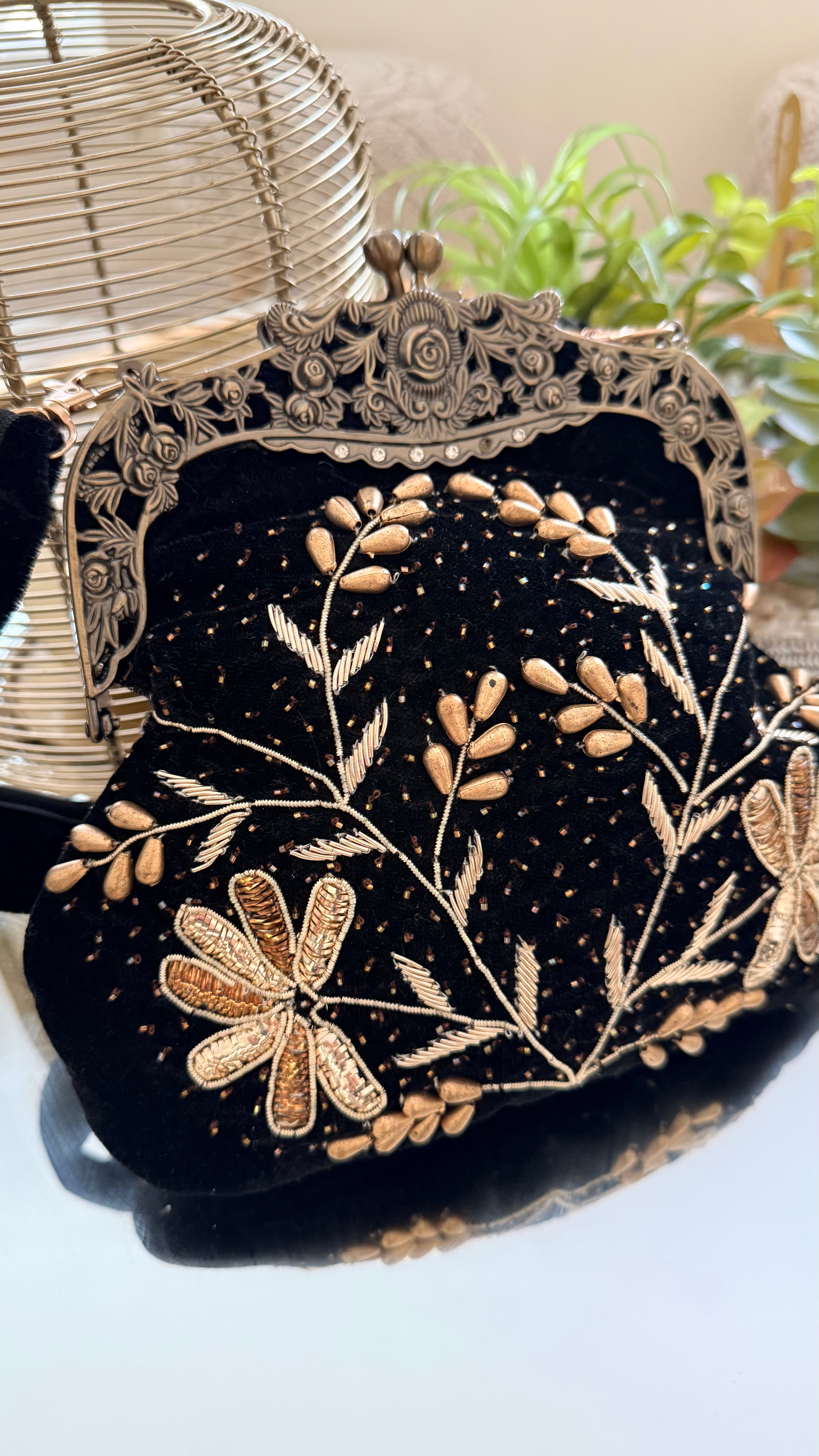 Velvet sling clutch bag with Aari & Mukesh Work