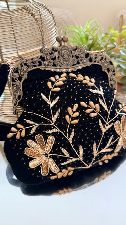 Velvet sling clutch bag with Aari & Mukesh Work
