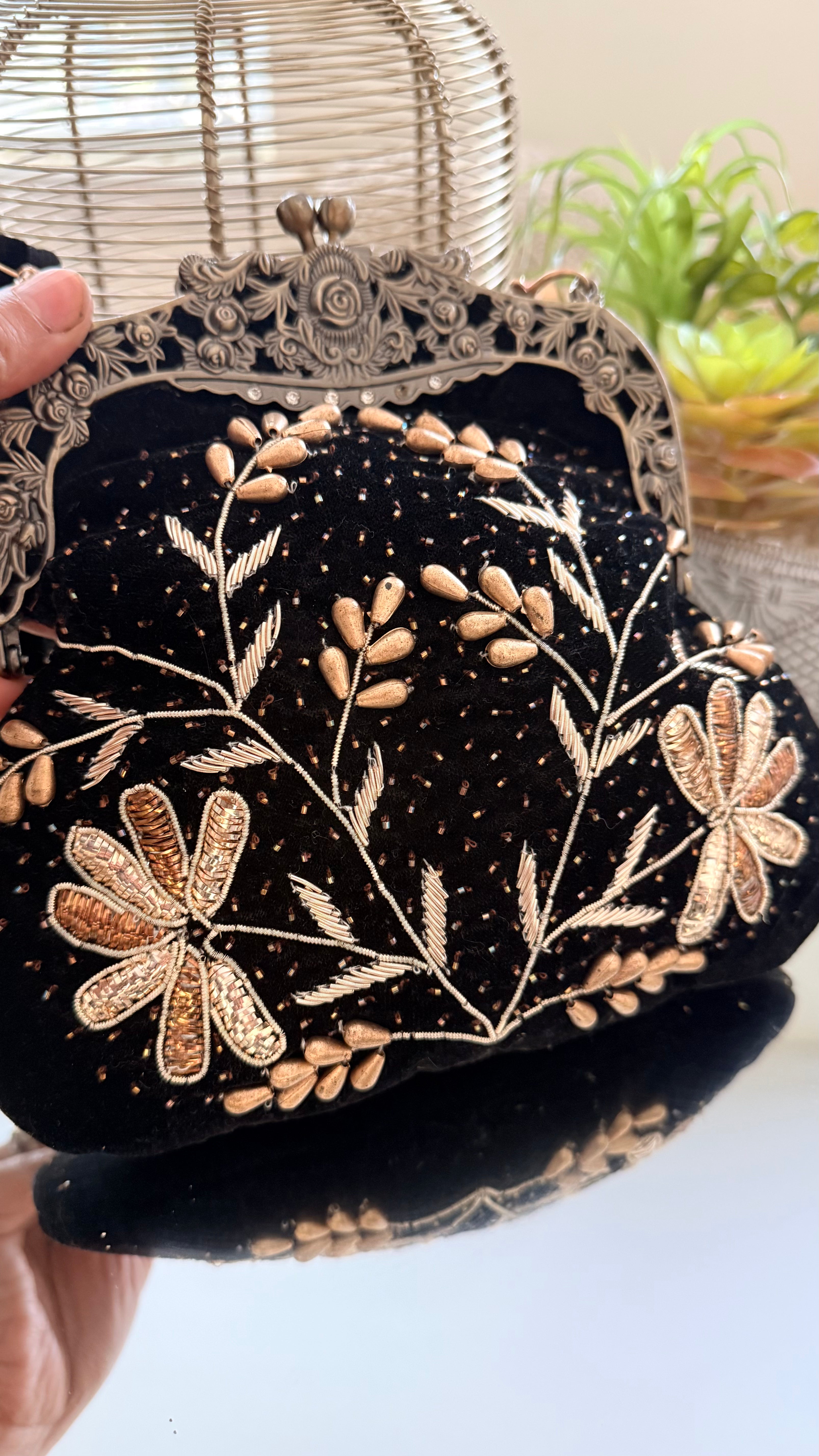 Velvet sling clutch bag with Aari & Mukesh Work