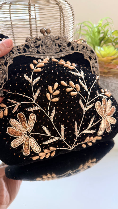 Velvet sling clutch bag with Aari & Mukesh Work