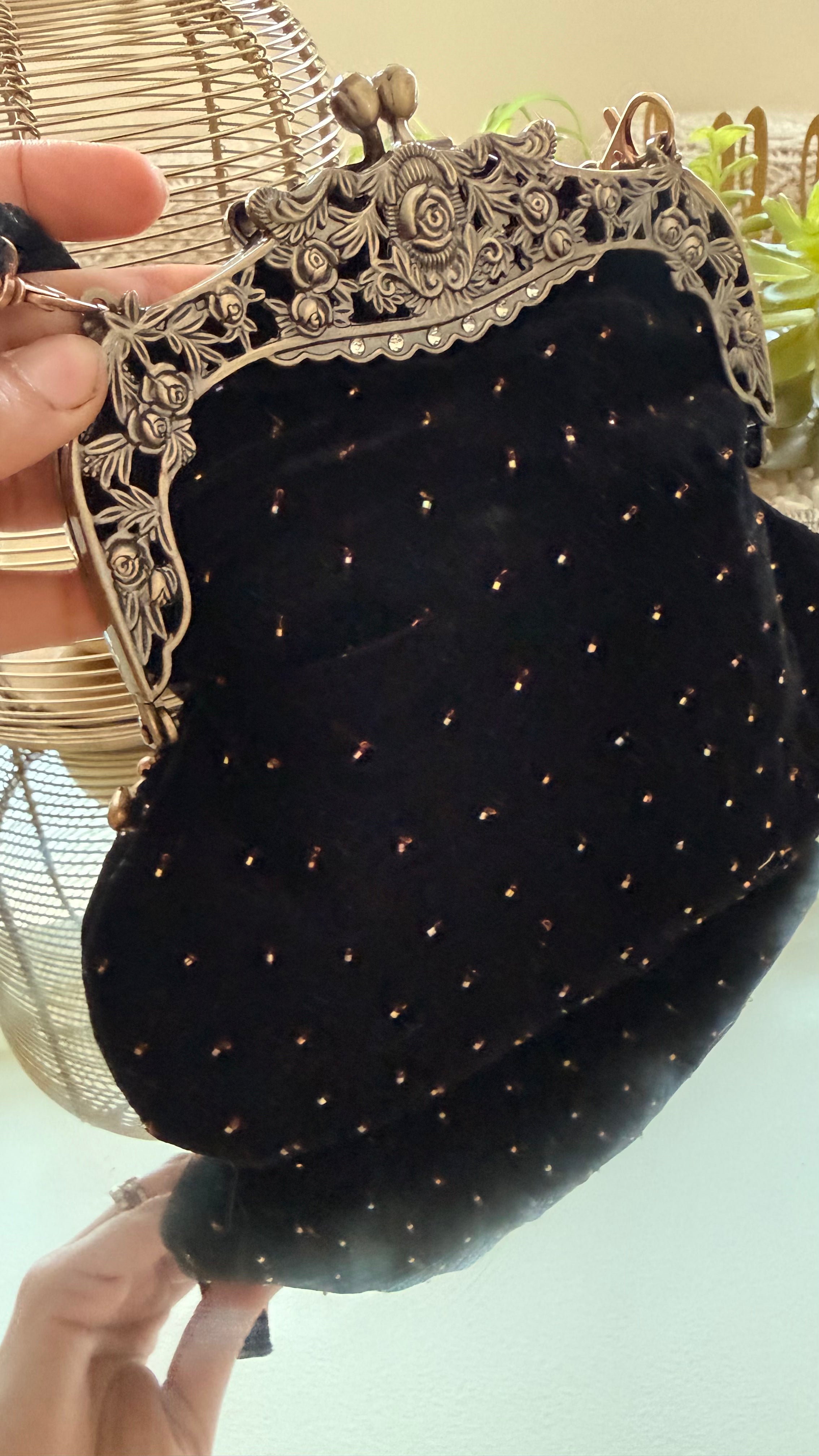 Velvet sling clutch bag with Aari & Mukesh Work