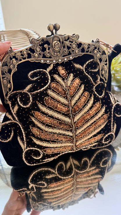 Velvet sling clutch bag with Aari & Mukesh Work