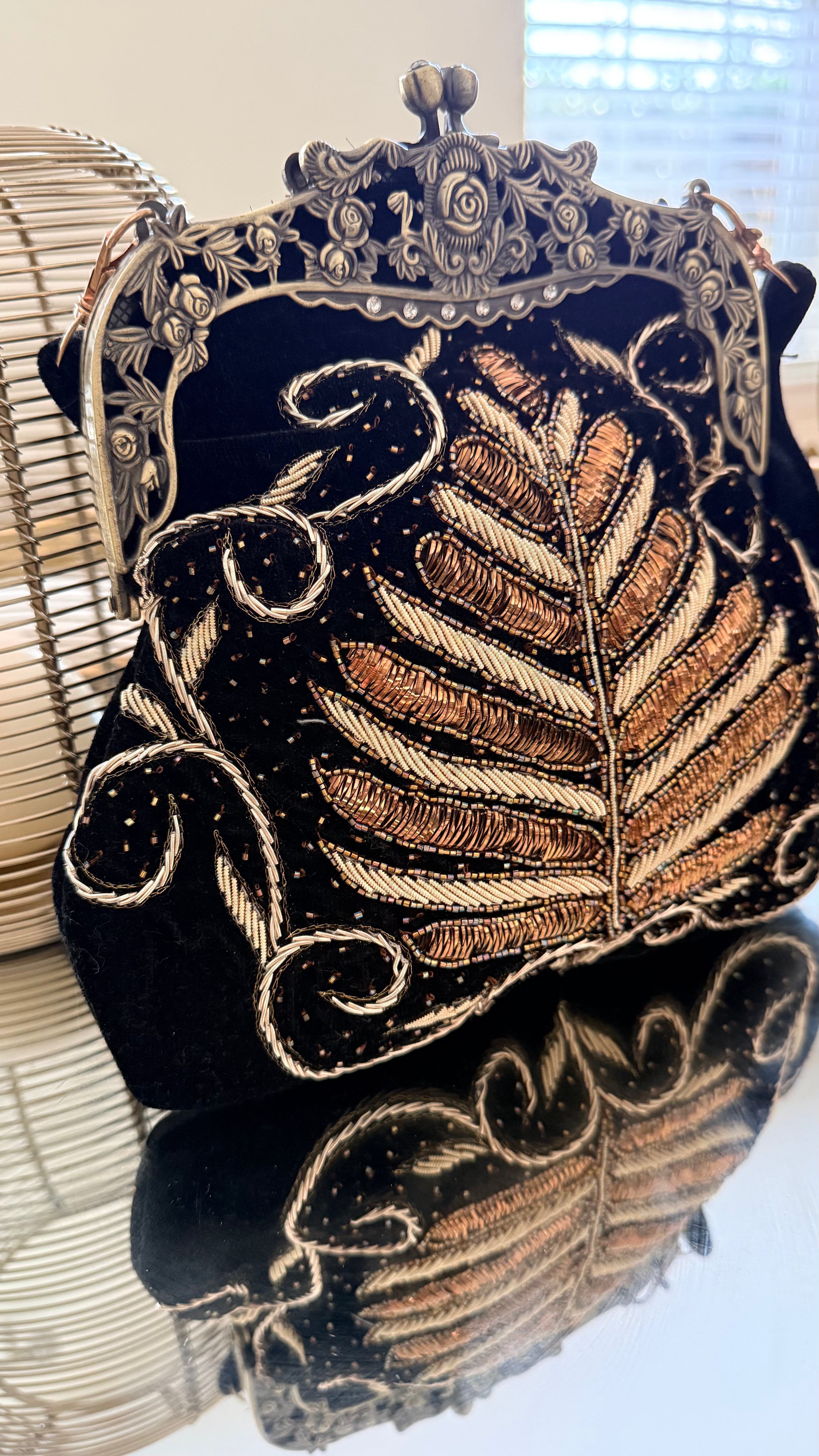 Velvet sling clutch bag with Aari & Mukesh Work