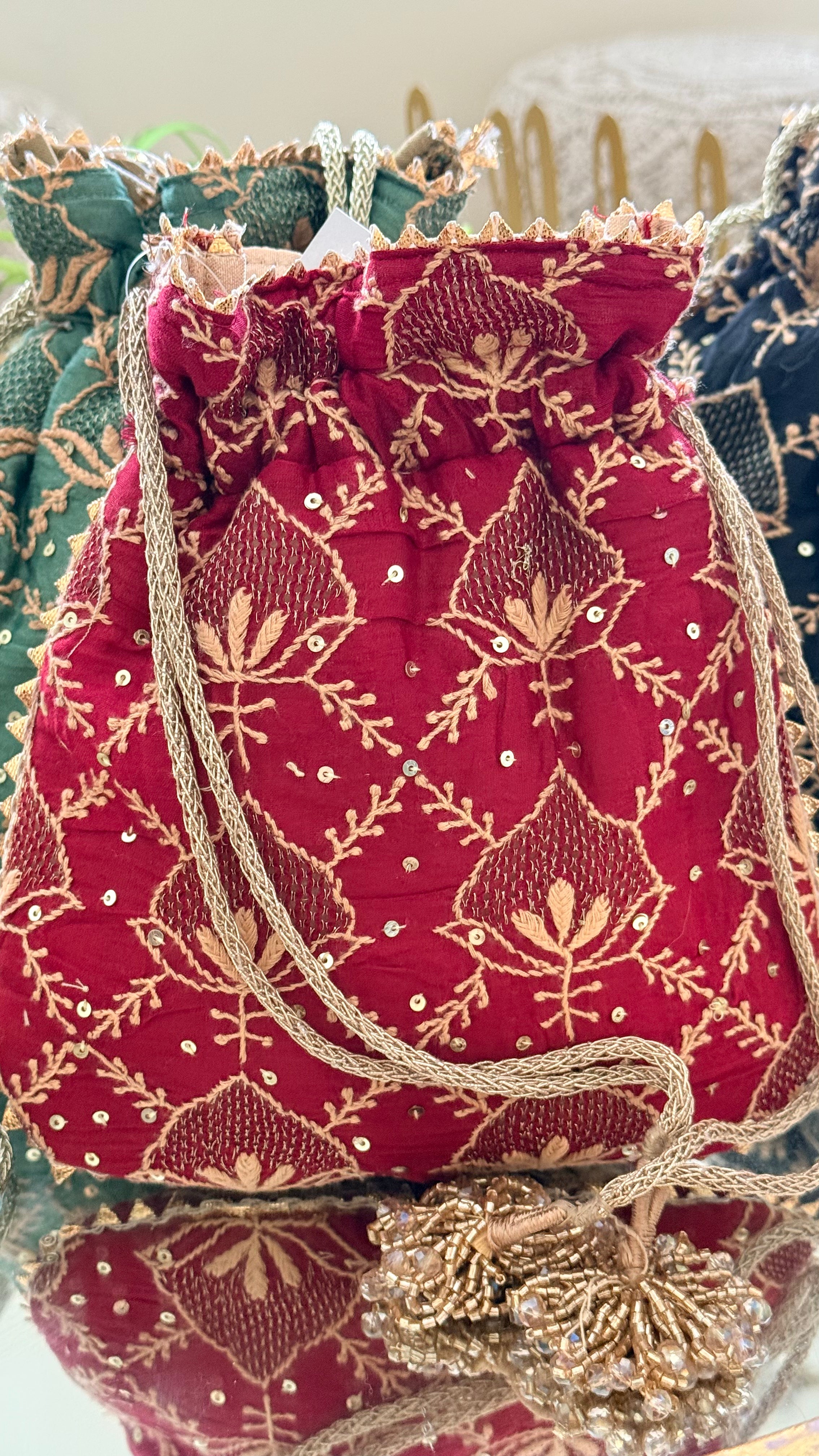 Chikankari Potlis - Maroon