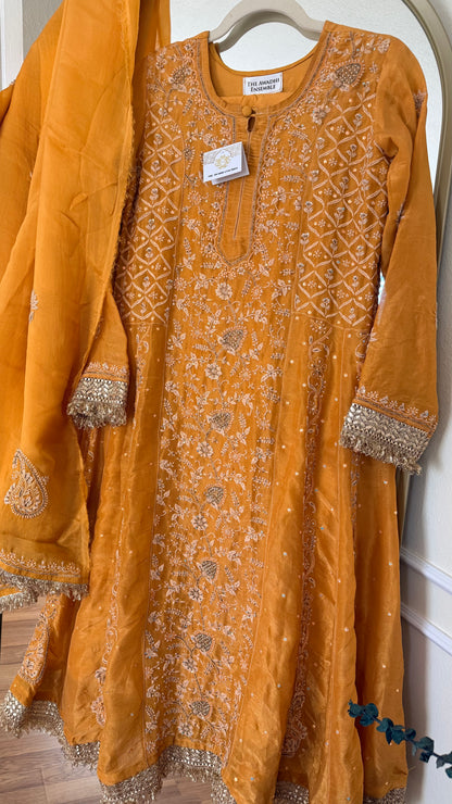 Tissue Silk Anarkali- Mustard/ Ready to Wear