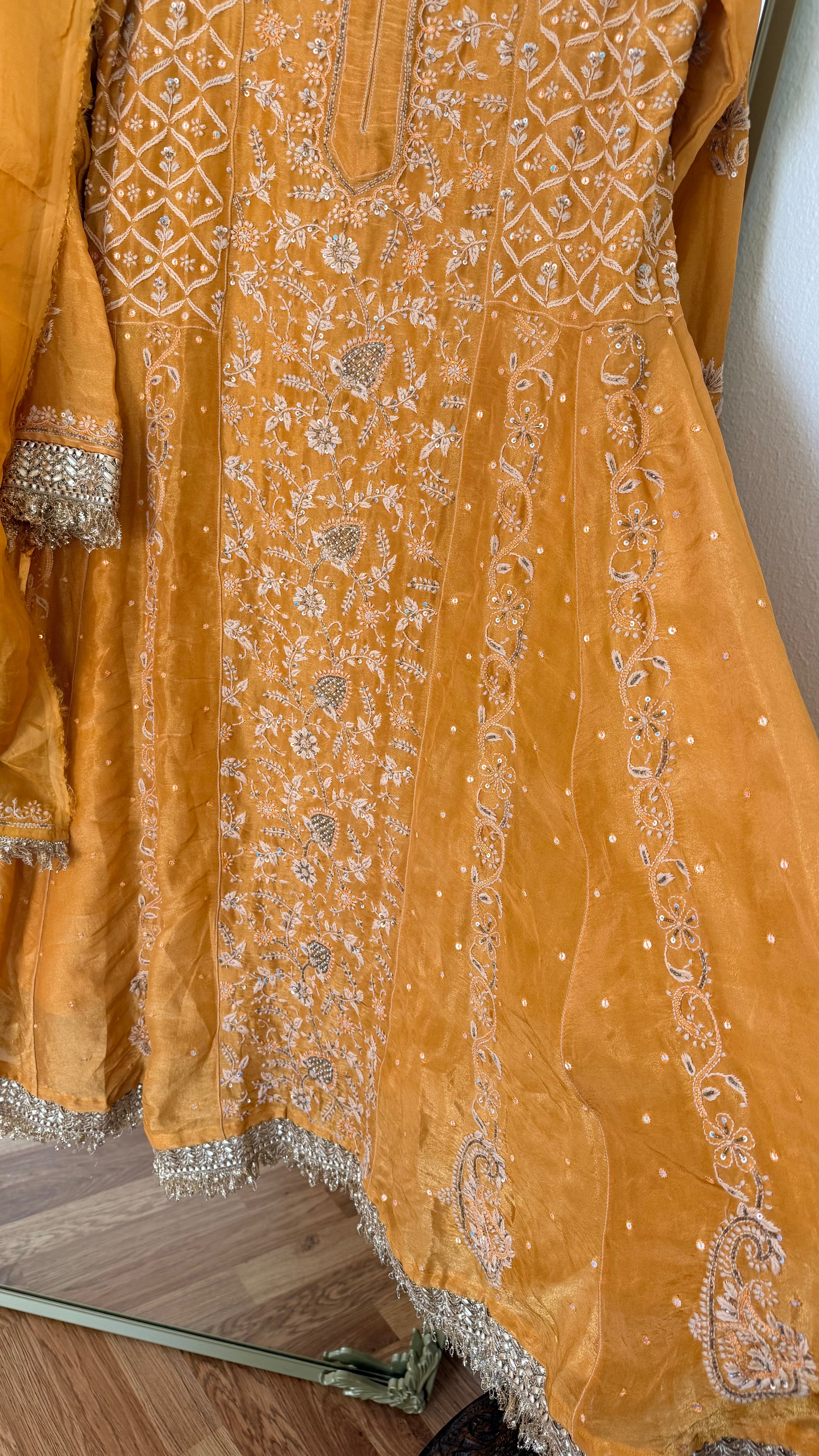 Tissue Silk Anarkali- Mustard/ Ready to Wear