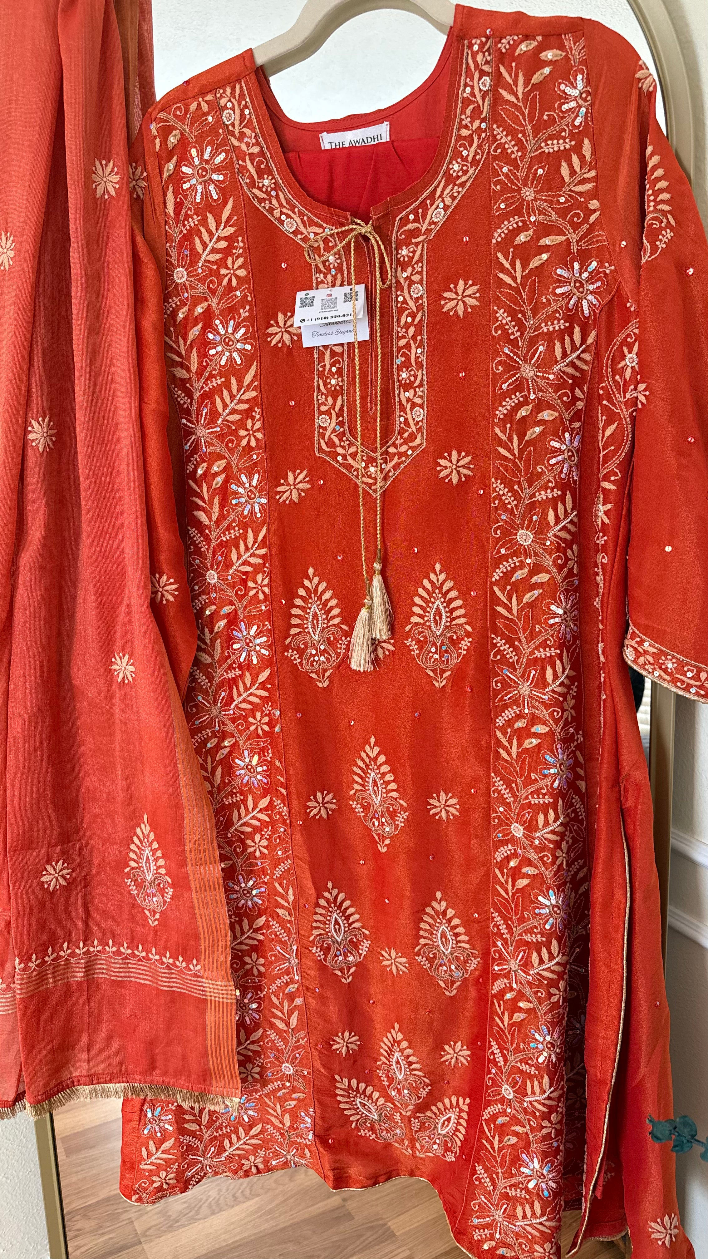 Tissue Silk A Line Panel Suits- Orange