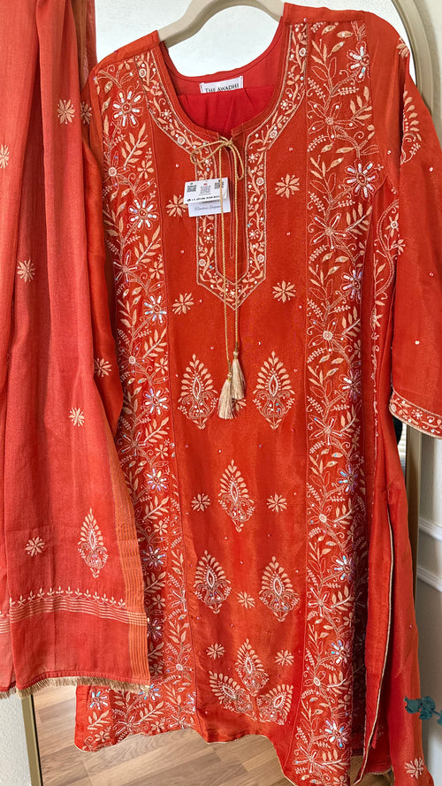 Tissue Silk A Line Panel Suits- Orange