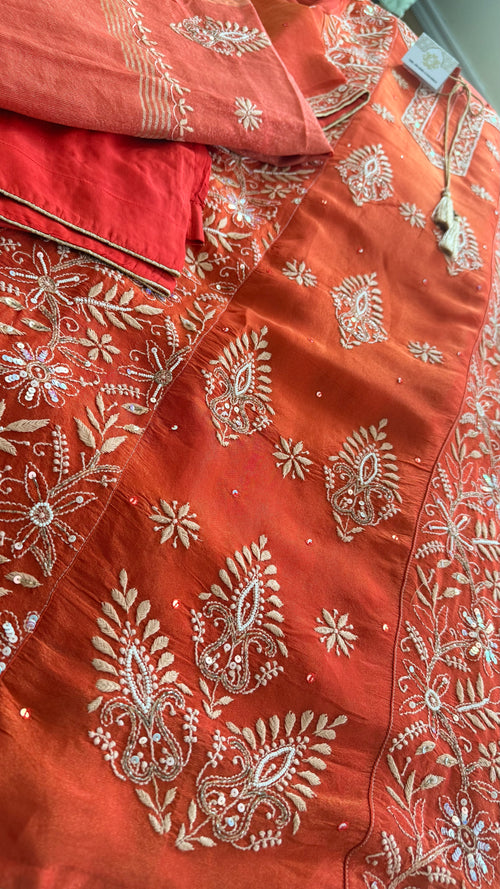 Tissue Silk A Line Panel Suits- Orange